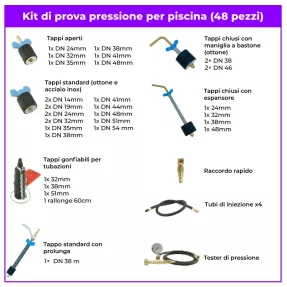 Kit di pressione per piscina 48 pezzi – Test di tenuta professionale